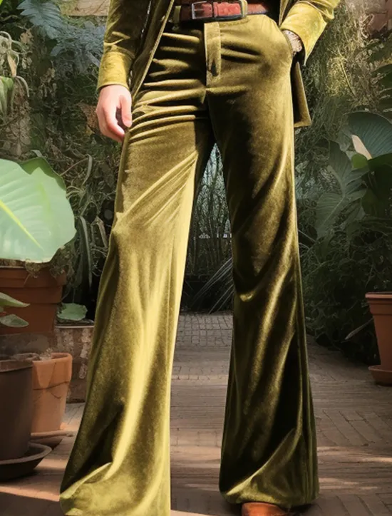 Clearance OUKU Men's Dress Pants Flared Pants Bell Bottom Trousers Suit Pants Front Pocket Plain Comfort Business Daily Holiday Fashion Chic & Modern Yellow Brown