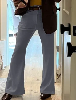 OUKU Men's Dress Pants Flared Pants Bell Bottom Trousers Pocket Plain Comfort Breathable Full Length Outdoor Daily Going out Elegant Fashion White Dark Gray Stretchy