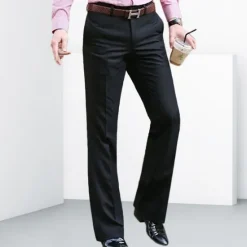 Discount OUKU Men's Dress Pants Flared Pants Bell Bottom Trousers Pocket Straight Leg Solid Colored Comfort Wedding Office Business Streetwear Retro Black White Micro-elastic