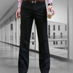 Discount OUKU Men's Dress Pants Flared Pants Bell Bottom Trousers Pocket Straight Leg Solid Colored Comfort Wedding Office Business Streetwear Retro Black White Micro-elastic