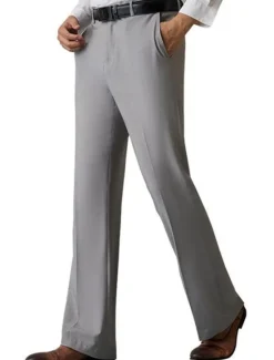 Online OUKU Men's Dress Pants Flared Pants Trousers Suit Pants Pocket Plain Comfort Breathable Outdoor Daily Going out Fashion Casual Black White