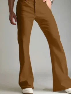 Online OUKU Men's Dress Pants Flared Pants Trousers Suit Pants Pocket Plain Comfort Breathable Full Length Outdoor Daily Going out Fashion Casual White Khaki Stretchy