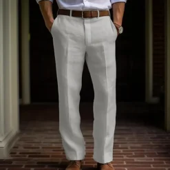 Outlet OUKU Men's Dress Pants Linen Pants Trousers Summer Pants Buttons Front Pocket Straight Leg Plain Comfort Breathable Casual Daily Holiday Fashion Basic Black White
