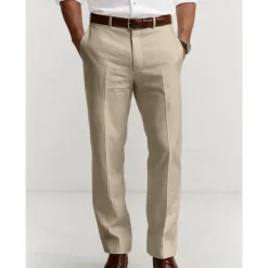 Sale OUKU Men's Dress Pants Linen Pants Trousers Summer Pants Buttons Front Pocket Straight Leg Plain Comfort Breathable Casual Daily Holiday Fashion Basic Black White