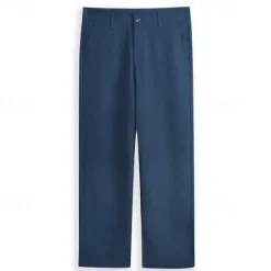 Online OUKU Men's Dress Pants Linen Pants Trousers Summer Pants Beach Pants Pocket Straight Leg Plain Comfort Breathable Outdoor Daily Streetwear Stylish Casual Black Navy Blue Inelastic