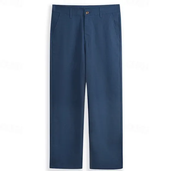 Online OUKU Men's Dress Pants Linen Pants Trousers Summer Pants Beach Pants Pocket Straight Leg Plain Comfort Breathable Outdoor Daily Streetwear Stylish Casual Black Navy Blue Inelastic