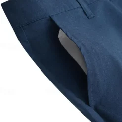 Online OUKU Men's Dress Pants Linen Pants Trousers Summer Pants Beach Pants Pocket Straight Leg Plain Comfort Breathable Outdoor Daily Streetwear Stylish Casual Black Navy Blue Inelastic