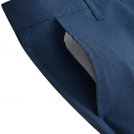 Online OUKU Men's Dress Pants Linen Pants Trousers Summer Pants Beach Pants Pocket Straight Leg Plain Comfort Breathable Outdoor Daily Streetwear Stylish Casual Black Navy Blue Inelastic