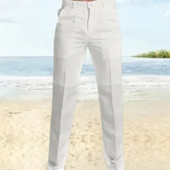 Best OUKU Men's Dress Pants Linen Pants Trousers Summer Pants Beach Pants Straight Leg Plain Comfort Outdoor Casual Daily Streetwear Stylish Black White