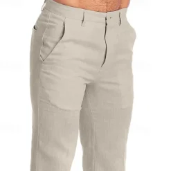 Best OUKU Men's Dress Pants Linen Pants Trousers Summer Pants Beach Pants Straight Leg Plain Comfort Outdoor Casual Daily Streetwear Stylish Black White
