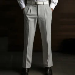Best OUKU Men's Dress Pants Linen Pants Summer Pants Pleated Plain Soft Office Chic & Modern Black White