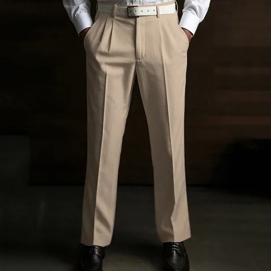Best OUKU Men's Dress Pants Linen Pants Summer Pants Pleated Plain Soft Office Chic & Modern Black White