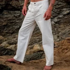Discount OUKU Men's Dress Pants Linen Pants Trousers Summer Pants Pocket Plain Comfort Breathable Casual Daily Holiday Fashion Classic Style White Light Grey