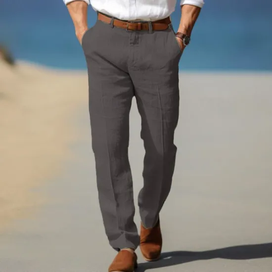 Discount OUKU Men's Dress Pants Linen Pants Trousers Summer Pants Beach Pants Front Pocket Straight Leg Plain Comfort Breathable Formal Business Holiday Fashion Basic Black White