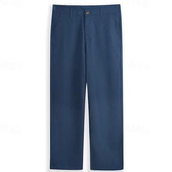 Discount OUKU Men's Dress Pants Linen Pants Trousers Summer Pants Beach Pants Front Pocket Straight Leg Plain Comfort Breathable Formal Business Holiday Fashion Basic Black White