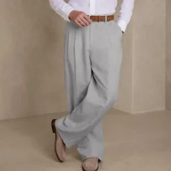 Clearance OUKU Men's Dress Pants Linen Pants Summer Pants Pleated Pants Front Pocket Straight Leg Plain Comfort Breathable Casual Daily Holiday Fashion Basic Black White