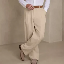Clearance OUKU Men's Dress Pants Linen Pants Summer Pants Pleated Pants Front Pocket Straight Leg Plain Comfort Breathable Casual Daily Holiday Fashion Basic Black White