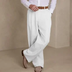 Clearance OUKU Men's Dress Pants Linen Pants Summer Pants Pleated Pants Front Pocket Straight Leg Plain Comfort Breathable Casual Daily Holiday Fashion Basic Black White