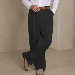 Clearance OUKU Men's Dress Pants Linen Pants Summer Pants Pleated Pants Front Pocket Straight Leg Plain Comfort Breathable Casual Daily Holiday Fashion Basic Black White