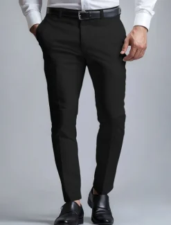 Sale OUKU Men's Dress Pants Long Pants Black White Dark Navy Solid Color Micro-elastic Standard Fit 2024