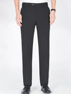 Best OUKU Men's Dress Pants Long Solid Color Micro-elastic Regular Fit Black Red Burgundy 2023