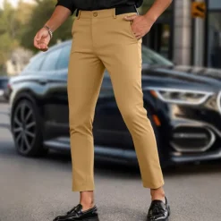 Discount OUKU Men's Dress Pants Skinny Trousers Chinos Buttons Pocket Plain Comfort Formal Party Work Fashion Classic Style Black Army Green Micro-elastic