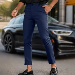 Discount OUKU Men's Dress Pants Skinny Trousers Chinos Buttons Pocket Plain Comfort Formal Party Work Fashion Classic Style Black Army Green Micro-elastic