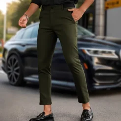Discount OUKU Men's Dress Pants Skinny Trousers Chinos Buttons Pocket Plain Comfort Formal Party Work Fashion Classic Style Black Army Green Micro-elastic