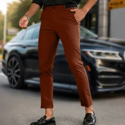 Discount OUKU Men's Dress Pants Skinny Trousers Chinos Buttons Pocket Plain Comfort Formal Party Work Fashion Classic Style Black Army Green Micro-elastic