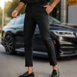 Discount OUKU Men's Dress Pants Skinny Trousers Chinos Buttons Pocket Plain Comfort Formal Party Work Fashion Classic Style Black Army Green Micro-elastic