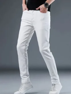 Hot OUKU Men's Dress Pants Skinny Trousers Chinos Buttons Pocket Solid Color Comfort Formal Party Work Fashion Classic Style Black White Micro-elastic