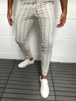 Outlet OUKU Men's Dress Pants Skinny Trousers Chinos Buttons Pocket Striped Comfort Formal Party Work Fashion Classic Style Black White Micro-elastic