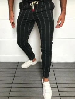 Outlet OUKU Men's Dress Pants Skinny Trousers Chinos Buttons Pocket Striped Comfort Formal Party Work Fashion Classic Style Black White Micro-elastic
