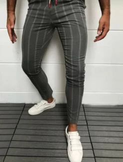 Outlet OUKU Men's Dress Pants Skinny Trousers Chinos Buttons Pocket Striped Comfort Formal Party Work Fashion Classic Style Black White Micro-elastic