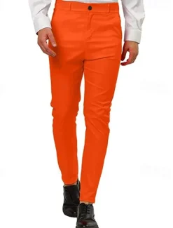 New OUKU Men's Dress Pants Skinny Trousers Chinos Buttons Pocket Plain Comfort Formal Party Work Fashion Classic Style Pink Blue Micro-elastic