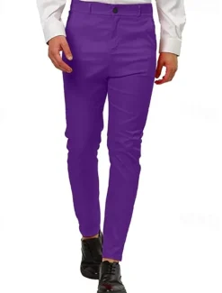 New OUKU Men's Dress Pants Skinny Trousers Chinos Buttons Pocket Plain Comfort Formal Party Work Fashion Classic Style Pink Blue Micro-elastic