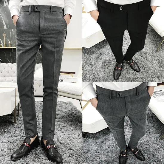 Best OUKU Men's Dress Pants Skinny Trousers Pencil Pants Pocket Plain Breathable Stretch Ankle-Length Wedding Office Business Cotton Chic & Modern Casual Skinny Black Grey Stretchy