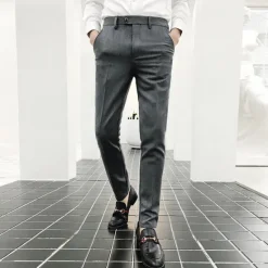 Best OUKU Men's Dress Pants Skinny Trousers Pencil Pants Pocket Plain Breathable Stretch Ankle-Length Wedding Office Business Cotton Chic & Modern Casual Skinny Black Grey Stretchy