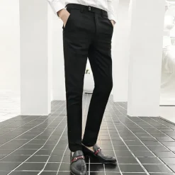 Best OUKU Men's Dress Pants Skinny Trousers Pencil Pants Pocket Plain Breathable Stretch Ankle-Length Wedding Office Business Cotton Chic & Modern Casual Skinny Black Grey Stretchy