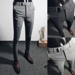 Best OUKU Men's Dress Pants Skinny Trousers Pencil Pants Pocket Plain Breathable Stretch Ankle-Length Wedding Office Business Cotton Chic & Modern Casual Skinny Black Grey Stretchy