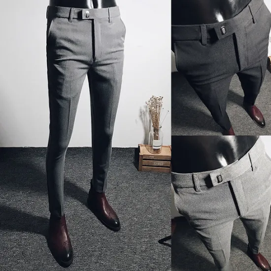 Best OUKU Men's Dress Pants Skinny Trousers Pencil Pants Pocket Plain Breathable Stretch Ankle-Length Wedding Office Business Cotton Chic & Modern Casual Skinny Black Grey Stretchy