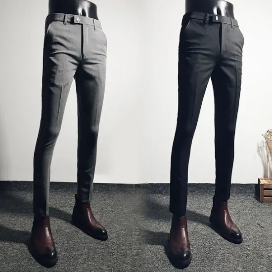Best OUKU Men's Dress Pants Skinny Trousers Pencil Pants Pocket Plain Breathable Stretch Ankle-Length Wedding Office Business Cotton Chic & Modern Casual Skinny Black Grey Stretchy