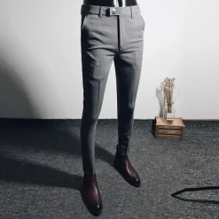 Best OUKU Men's Dress Pants Skinny Trousers Pencil Pants Pocket Plain Breathable Stretch Ankle-Length Wedding Office Business Cotton Chic & Modern Casual Skinny Black Grey Stretchy