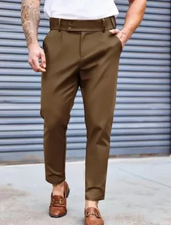 Clearance OUKU Men's Dress Pants Tapered pants Trousers Suit Pants Pleated Pocket Plain Comfort Soft Full Length Formal Wedding Business Fashion Streetwear Black Blue