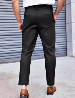 Clearance OUKU Men's Dress Pants Tapered pants Trousers Suit Pants Pleated Pocket Plain Comfort Soft Full Length Formal Wedding Business Fashion Streetwear Black Blue