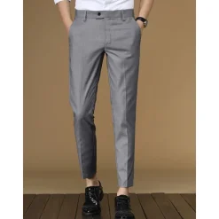 Outlet OUKU Men's Dress Pants Tapered pants Trousers Suit Pants Pocket Plain Anti-wrinkle Breathable Ankle-Length Wedding Business Casual Fashion Formal Skinny Black Pink Micro-elastic