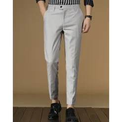 Outlet OUKU Men's Dress Pants Tapered pants Trousers Suit Pants Pocket Plain Anti-wrinkle Breathable Ankle-Length Wedding Business Casual Fashion Formal Skinny Black Pink Micro-elastic