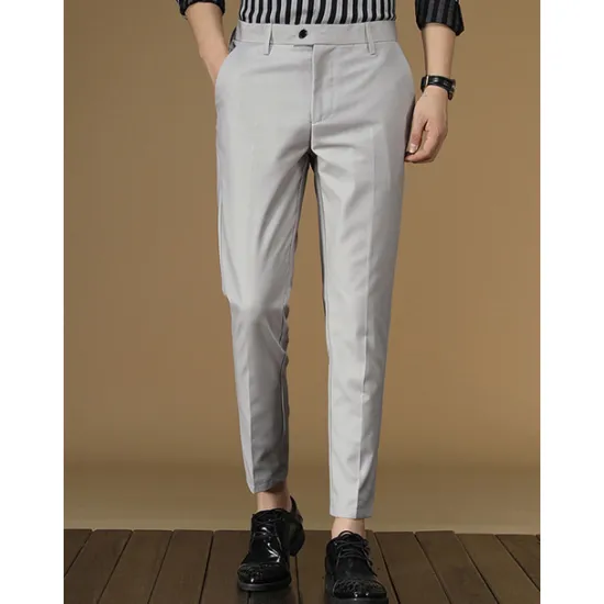 Outlet OUKU Men's Dress Pants Tapered pants Trousers Suit Pants Pocket Plain Anti-wrinkle Breathable Ankle-Length Wedding Business Casual Fashion Formal Skinny Black Pink Micro-elastic
