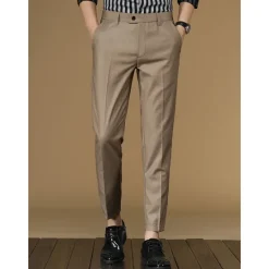 Outlet OUKU Men's Dress Pants Tapered pants Trousers Suit Pants Pocket Plain Anti-wrinkle Breathable Ankle-Length Wedding Business Casual Fashion Formal Skinny Black Pink Micro-elastic