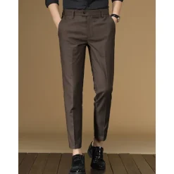 Outlet OUKU Men's Dress Pants Tapered pants Trousers Suit Pants Pocket Plain Anti-wrinkle Breathable Ankle-Length Wedding Business Casual Fashion Formal Skinny Black Pink Micro-elastic